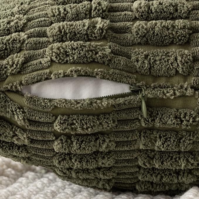 MIULEE Lumbar Corduroy Decorative Throw Pillow Covers 12x20 Olive Green | Pack - Image 3