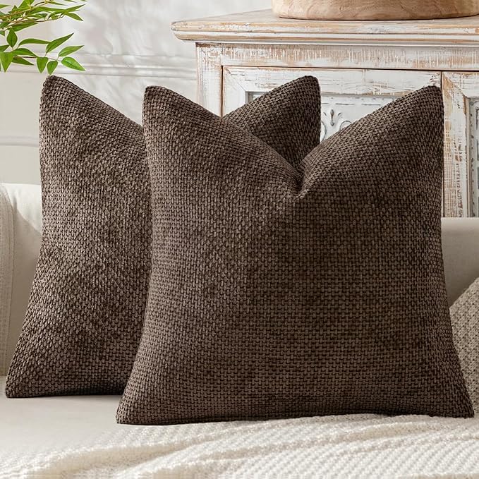 MIULEE Decorative Couch Throw Pillow Covers 18x18 Inch Dark Brown 2 Pack | by MIULEE