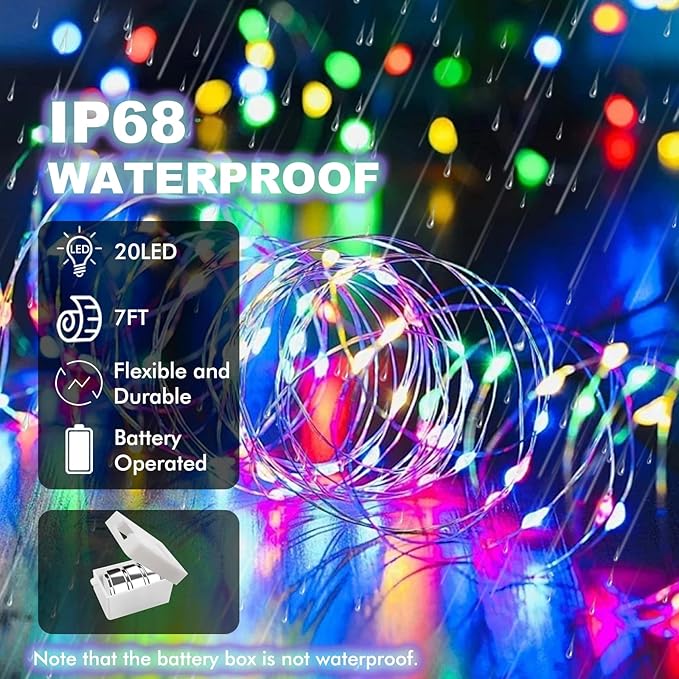 30 Pack Fairy Lights Battery Operated - 3 Speed Modes, 7Ft 20 LED String Twinkle Lights, Waterproof Copper Wire, Mini Firefly Light for Mason Jars Vases Christmas Decor, Multi-Colored