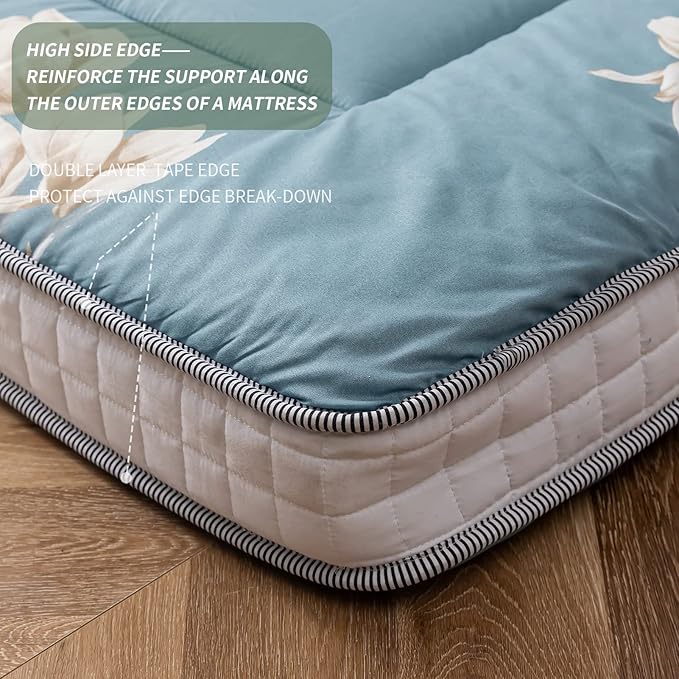 MAXYOYO Floral Printed Futon Mattress, Japanese Floor Mattress Quilted Bed Mattress, Extra Thick Folding Sleeping Pad Breathable Floor Lounger Guest Bed for Camping, Twin Size