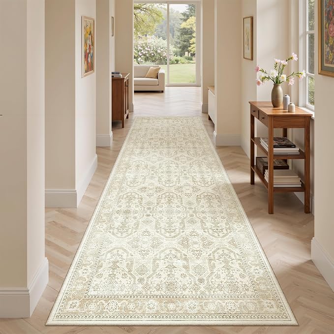 Soalmost Washable Runner Rug 2'6"x8' Kitchen Hallway Runners Beige/Brown | Soft - Image 2