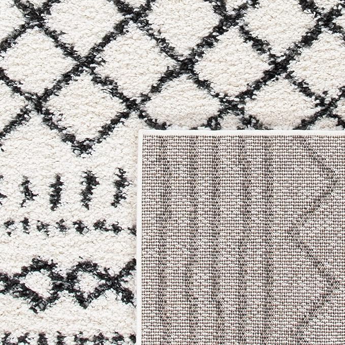 SAFAVIEH Arizona Shag Collection Area Rug - 3'2" Round, Ivory & Black, Moroccan Design, 1.6-inch Thick, Non-Shedding, Ideal for High Traffic Areas in Living Room, Bedroom, Dining (ASG741Z-3R)