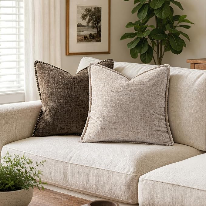 MIULEE Decorative Couch Throw Pillow Covers 18x18 Inch Taupe 2 Pack | Farmhouse - Image 4