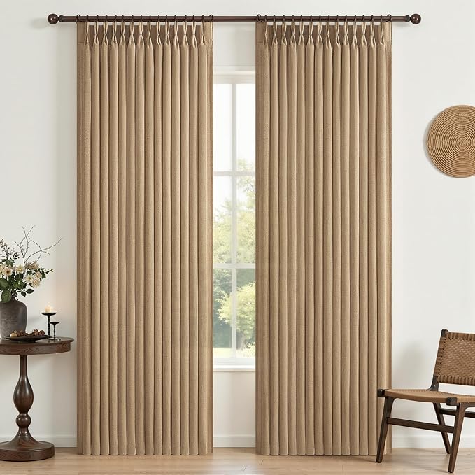 Pleated Linen Rust Brown Curtains 84 Inches Long 2 Panels Set by PleatedDrapes