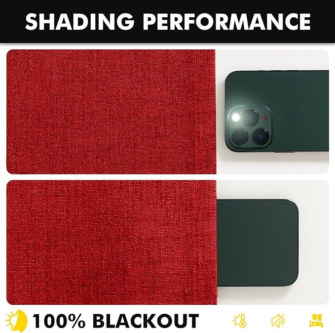 MIULEE 100% Blackout Linen Curtains 42 x 84 Inch Christmas Red 2 Panels | - Image 7