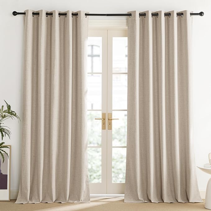 NICETOWN Cream 100% Blackout Linen Curtains 90 inch Long Burg - Image 2
