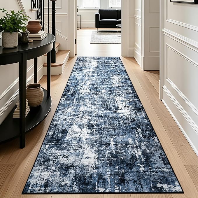 Rugflix 3x10 Runner Rug for Hallway, Washable Navy Blue Long Runners | Machine - Image 3