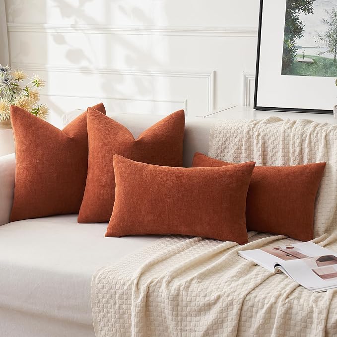 MIULEE Fall Rust Chenille Couch Throw Pillow Covers, 16x16 | Set of 2, Soft - Image 5