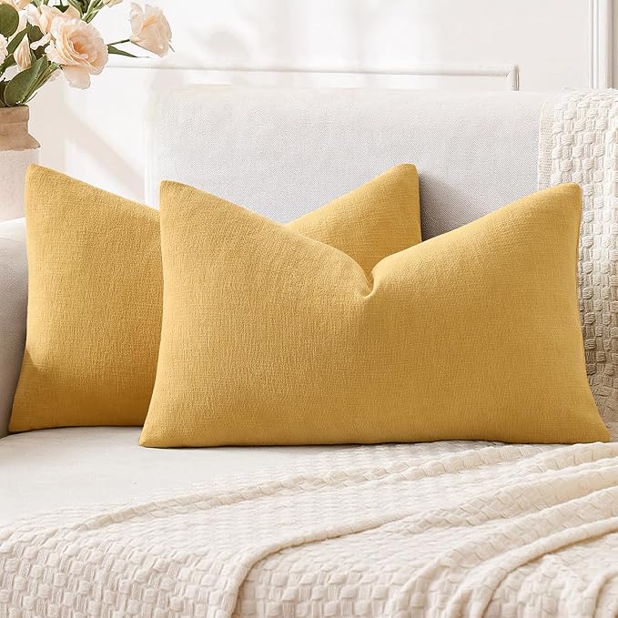 MIULEE Gold Chenille Couch Lumbar Throw Pillow Covers, 12x20 | Set of 2 by MIULEE