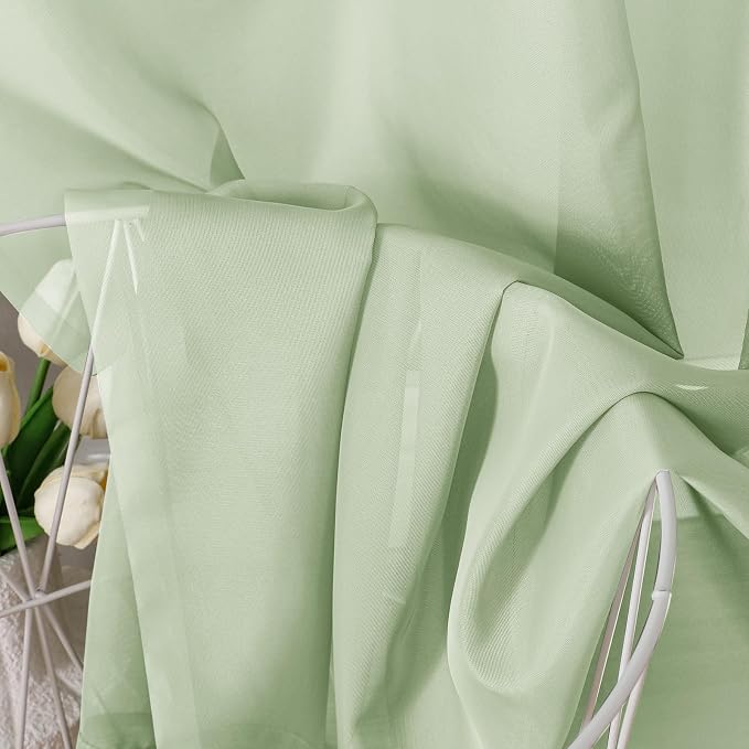 Light Green Sheer Curtains 63 Inches Long 2 Panels - Image 6
