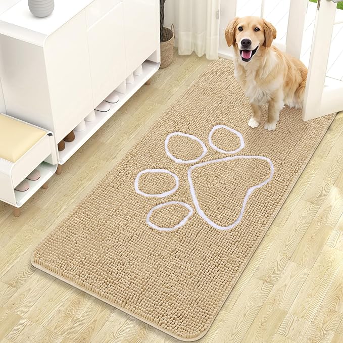 OLANLY Dog Door Mat for Muddy Paws 47x24, Paw Print Design Chenille Mud Mat | by OLANLY