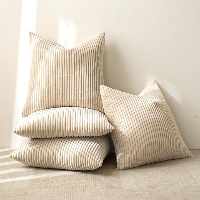 MIULEE Soft Corduroy Decorative Throw Pillow Covers Beige 18x18 | Set of 4 - Image 7