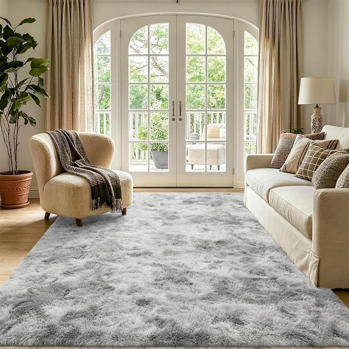 5x7 Tie-Dyed Grey Fluffy Soft Area Rug Non-Slip - Image 2