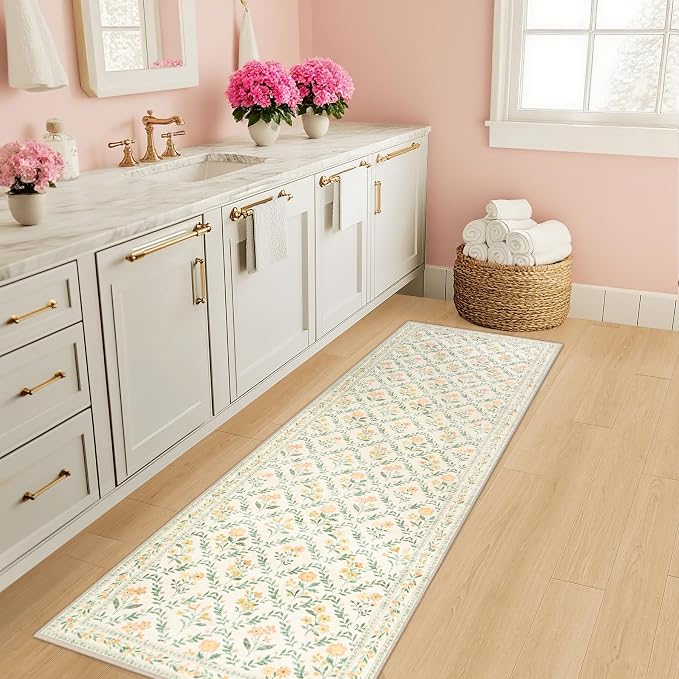 PLHXFR 2x5 Washable Runner Rug：Floral Indoor Kitchen Carpet Beige Multi | - Image 6
