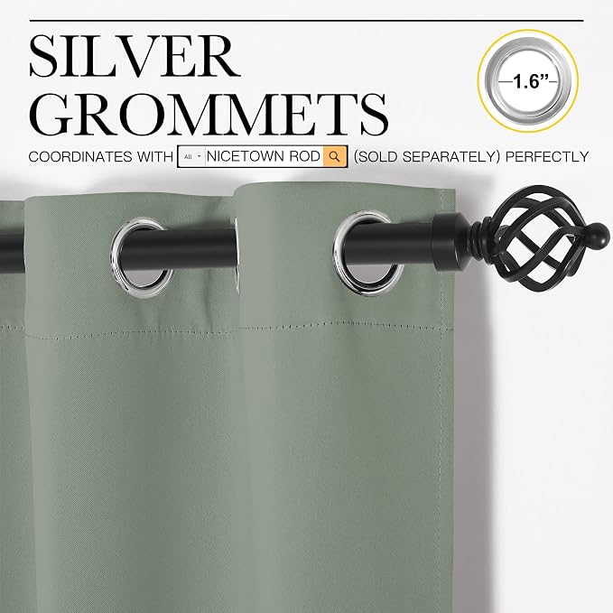 NICETOWN Sage Green Blackout Curtains 86" Long - Image 3