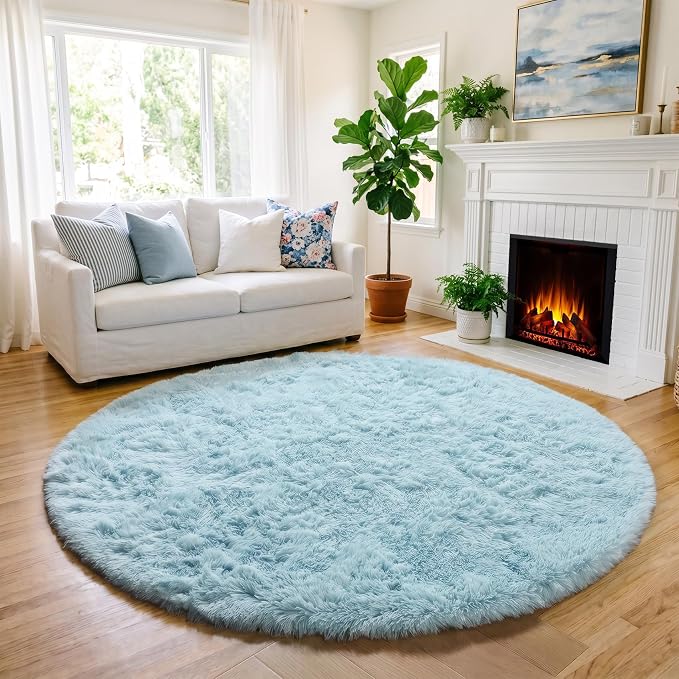Amdrebio Light Blue Shag Round Area Rug 4Ft - Image 5