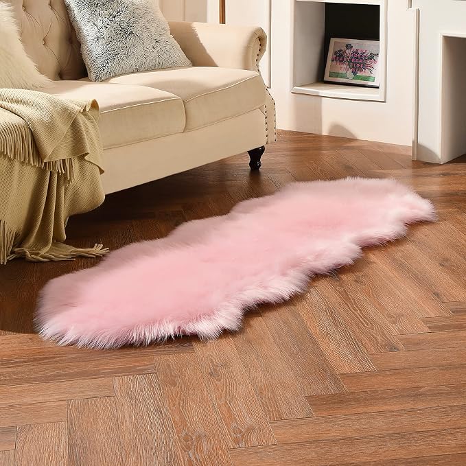 duduta Pink Faux Sheepskin Runner Rugs 2x6 ft, Fluffy Fur Couch Covers | Shag - Image 5