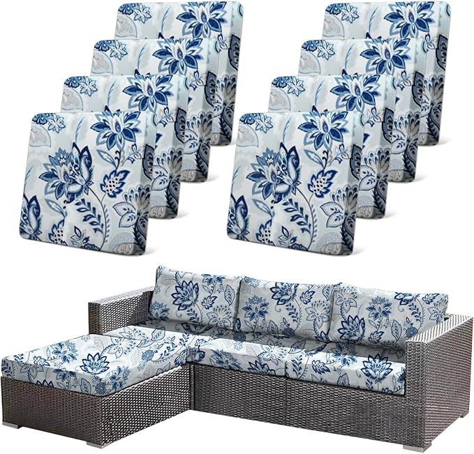 CALBODE 8pcs Floral Printed Stretchy Sofa Cushion Covers by CALBODE