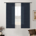 Navy Pinch Pleated Linen Semi Sheer Short Curtains 45 Inch Length 2 Panels | by Twodrapes