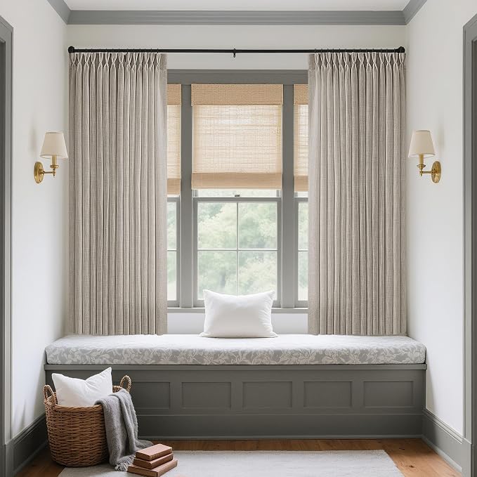 Burlywood Birch Pinch Pleated Linen Curtains 63 Inch Length 2 Panels Set | - Image 6