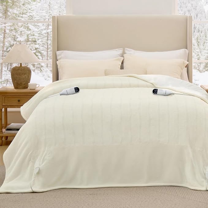 Bedsure Heated Blanket King Size, Dual Control Electric Blanket, Ivory | - Image 9