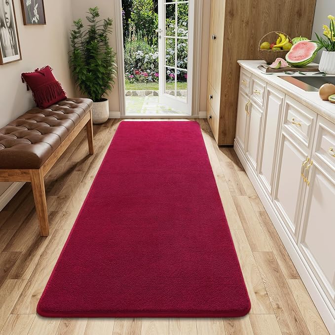 2x6 Runner Rug for Hallway, Long Runner Rugs Non Slip, Wine Red | Soft Washable by AROGANAREARUG