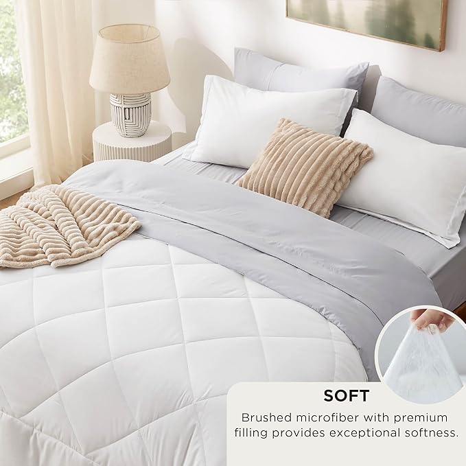 Bedsure Twin XL Comforter Set - 5 Pieces Reversible White and Grey Bedding, Twin XL Bed Set for All Seasons, Bed in a Bag with Down Alternative Comforter, Grey Sheets, Pillowcase & Sham