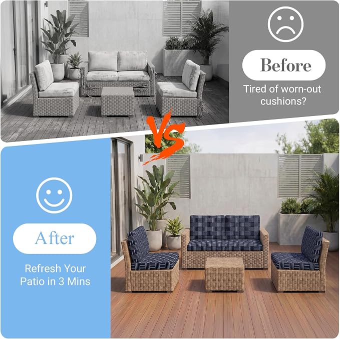 8Pcs Patio Cushion Covers Stretch Outdoor Furniture Protector Slipcovers | - Image 4