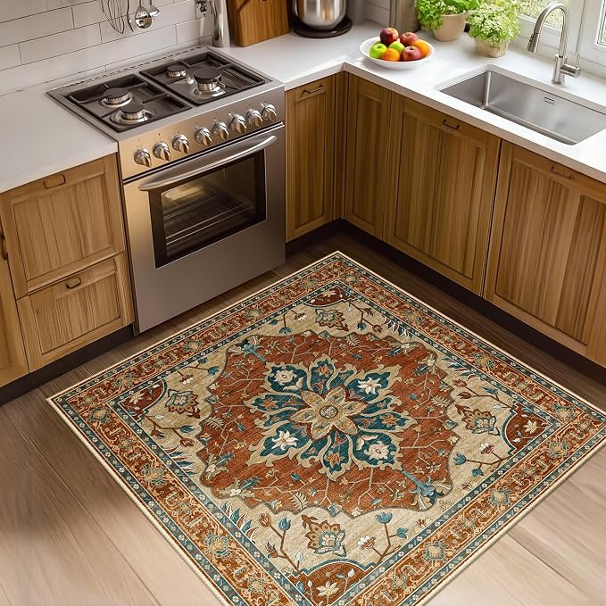 RELEANY Washable Area Rug, Square 4'x4', Water Repellent, Pet Friendly by RELEANY