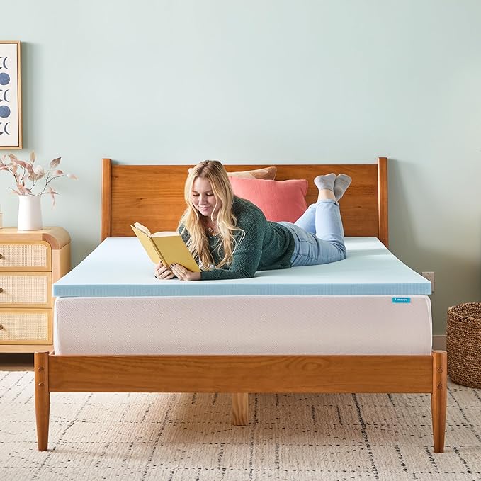 LINENSPA Memory Foam Mattress Topper - 2 Inch Gel Infused Memory Foam - Plush Feel - Cooling and Pressure Relieving - CertiPUR Certified - Dorm Room Essentials - Short Queen Size