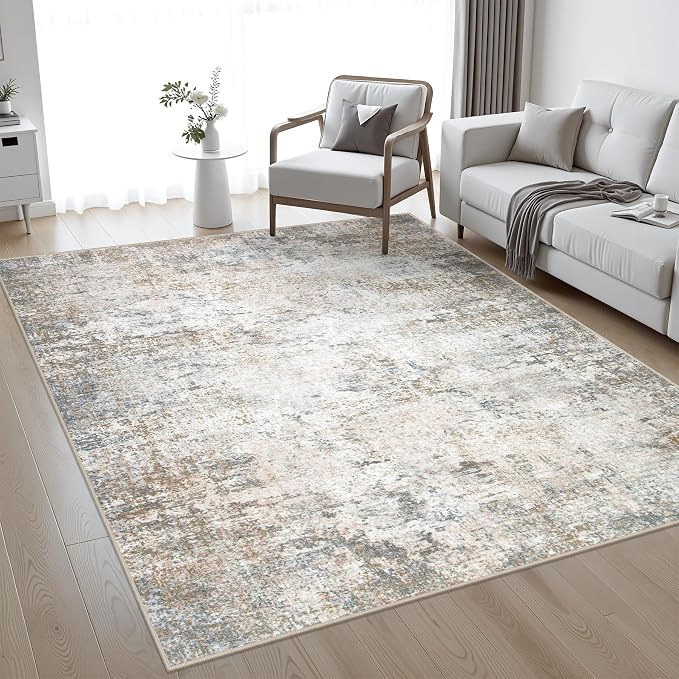 Area Rug Living Room: 4x6 Modern Washable Indoor Soft Carpet Brown | by FXRHLP