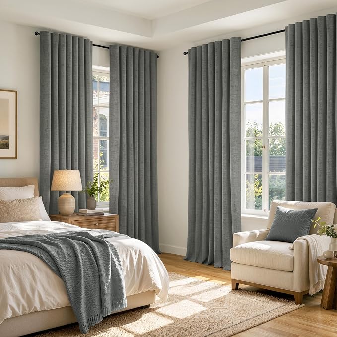 MIULEE 100% Blackout Linen Curtains 42 x 90 Inch Dark Grey 2 Panels | Thermal - Image 8