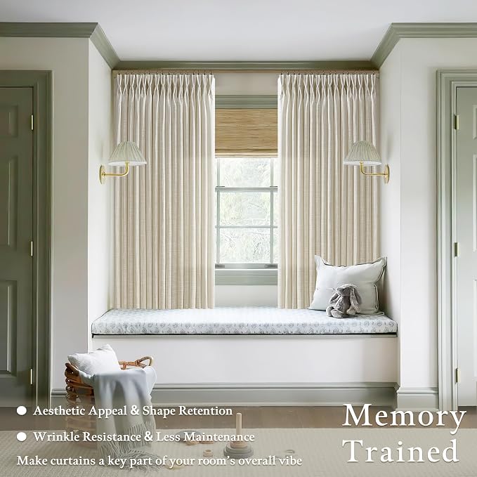 Semi Sheer Pinch Pleated Light Tan Linen Curtains 54 Inch Length 2 Panels | - Image 2