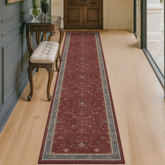 Non Slip 10ft Long Hallway Runner Rug Burgundy by HazoHaus