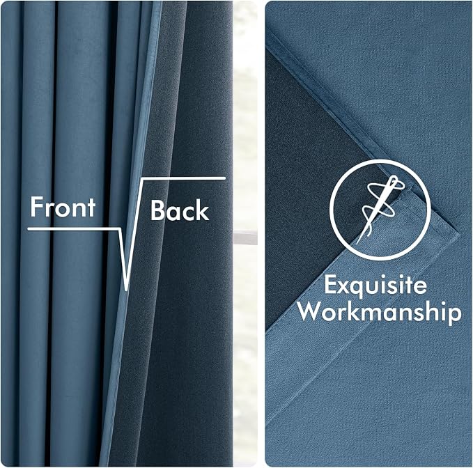 MIULEE Velvet Curtains 50W x 90L 2 Panels Stone Blue Blackout Curtains | Luxury - Image 6