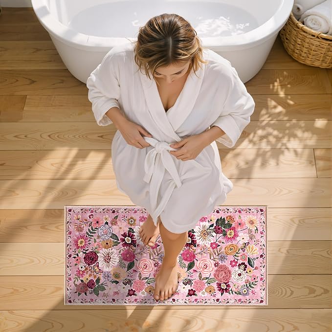 Pink Floral Hallway Runner Rug 2x4 - Image 5
