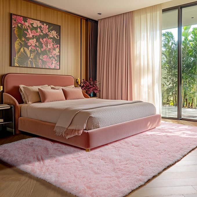 Pink 6x9 Area Rugs for Living Room Bedroom, Large Fluffy Bedside Throw Rug - Image 6