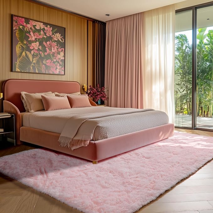 Pink Area Rugs for Living Room Girls Bedroom, 5x8 Fluffy Bedside Throw Rug - Image 5