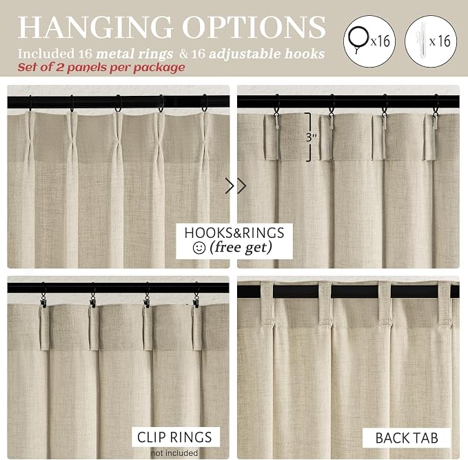 Unique Light Brown Pinch Pleat Thick Linen 86 Inch Office Curtains 2 Panels Set - Image 5