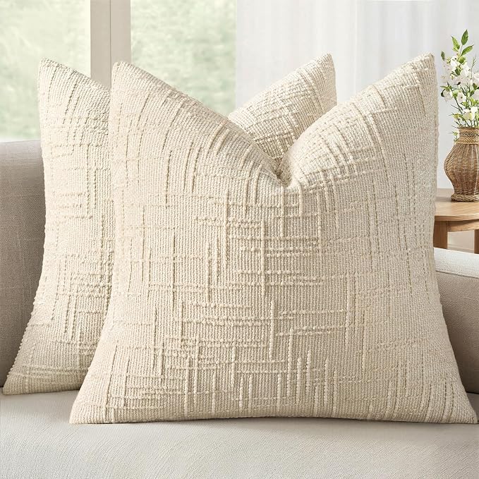 MIULEE Chenille Textured Throw Pillow Covers Beige 18x18 Set of 2 | Slubby by MIULEE