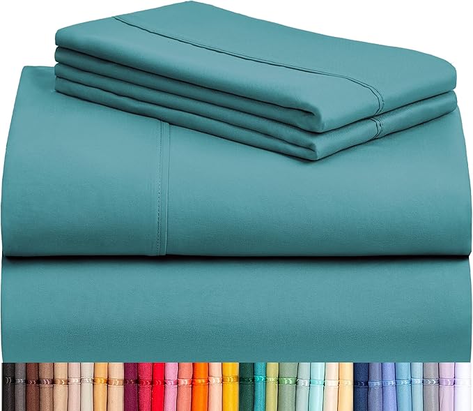 LuxClub 4 PC Queen Sheet Set, Deep Pockets Wrinkle Free Cooling Bed Sheets Hotel Bedding for Women, Men, Kids & Teens, Includes 1 Fitted Sheet, 1 Flat Sheet and 2 Pillowcases - Silky Soft Teal