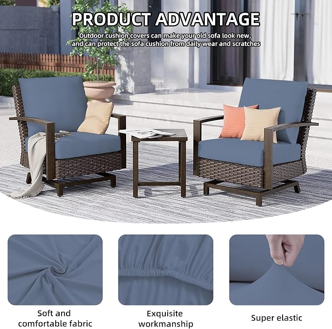 8Pcs Outdoor Cushion Covers, Elastic Patio Cushion Covers | Washable, - Image 3