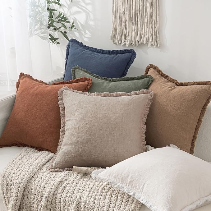 MIULEE Natural Linen Fringe Decorative Lumbar Throw Pillow Covers 12x20 | Set - Image 6