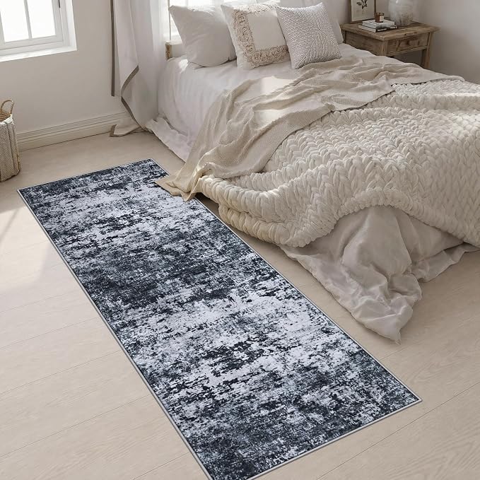 3x8 Washable Runner Rug：Modern Abstract Kitchen Carpet Black | - Image 3