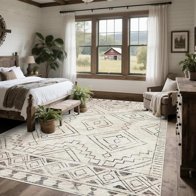 8x10 Washable Area Rugs for Living Room, Dining Room- Morocco Beige | Boho - Image 7