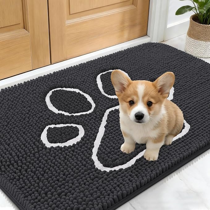 OLANLY Dog Door Mat for Muddy Paws 24x16, Paw Print Design Chenille Mud Mat | by OLANLY