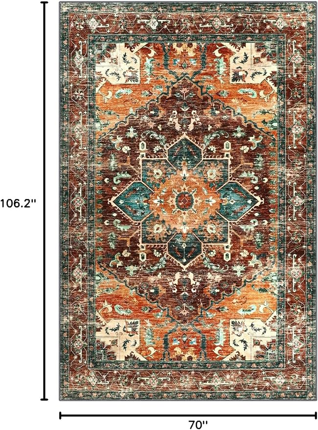 Yamaziot 6x9 Large Area Rug, Non-Slip Washable Boho Living Room Rug | Stain - Image 2