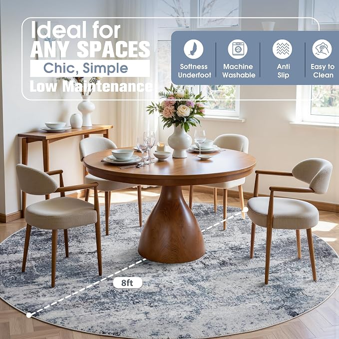Aelenmu Round Rug 8ft Washable Rug - Image 3