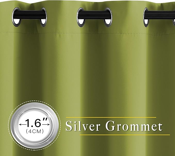 NICETOWN Room Darkening Curtains Panels for Window - Triple Weave Energy Saving Thermal Insulated Solid Grommet Room Darkening Drapes for Kitchen (1 Pair, 66 inches by 54 Inch, Fresh Green)