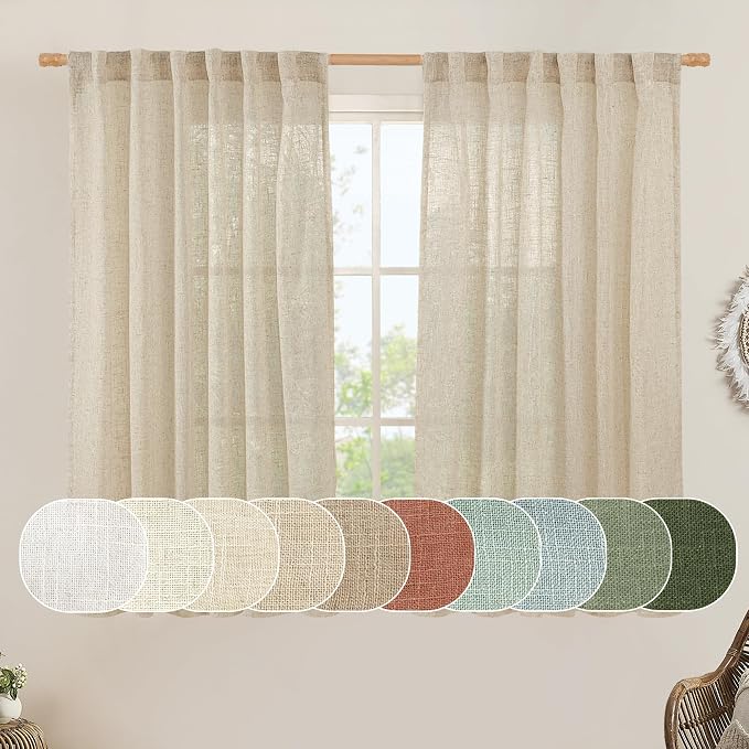 Linen Semi Sheer Curtains 40 Inch by LAMIT